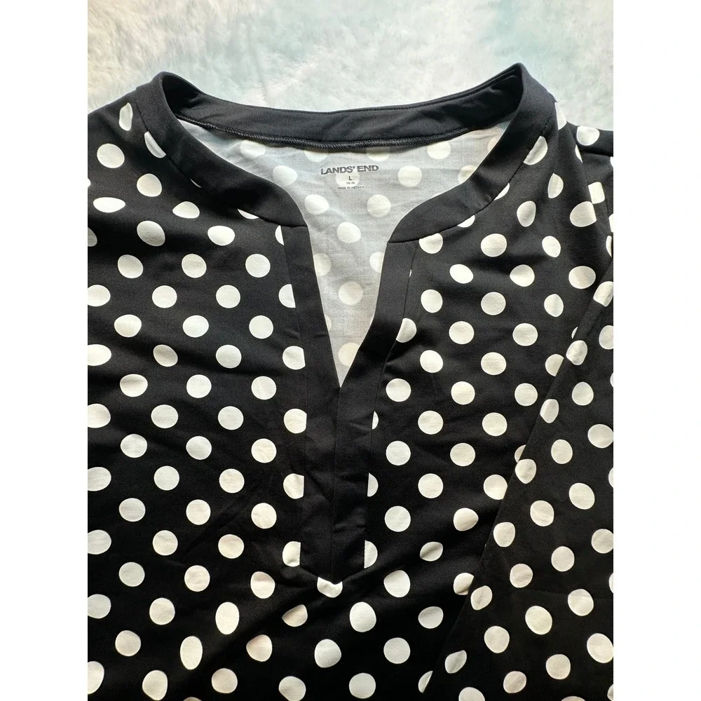 Lands End Black White Polka Dot Swim Cover Up Dress Large‎ 14-16 515396 - 6